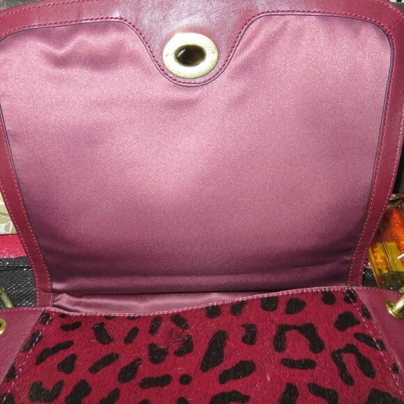 Coach Park Hair Calf turn Lock Flap Satchel in Leopard Oxblood Burgundy  F24986 - Picture 8 of 16